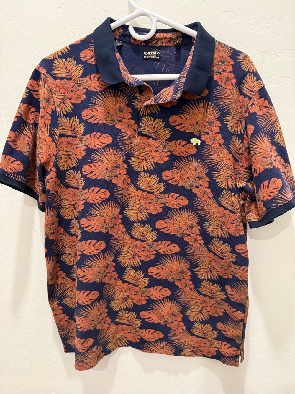 Buffalo David Bitton Navy Polo with Orange Tropical Print